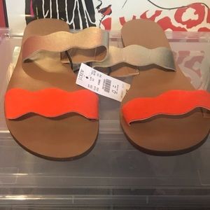 NWT J. Crew Flat sandals  Orange and Gold Size 7.5